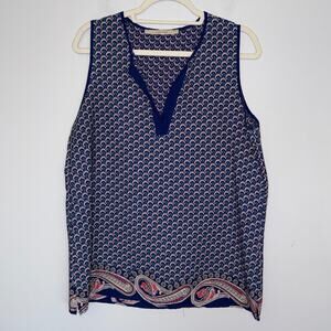 41 Hawthorn Womens Beckett Paisley Blouse Size Large Blue Business Casual Layer